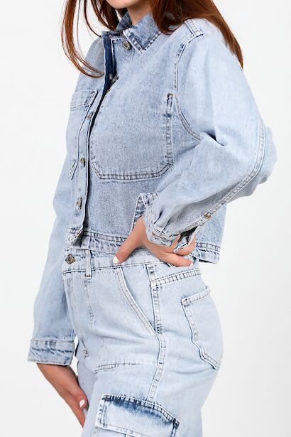 Kadın Ters Cep Kısa Kot Ceket  Kot 6