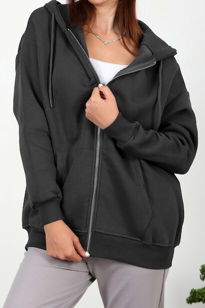 Kadın Üç İplik Fermuarlı Sweat 