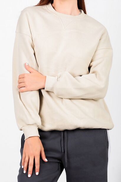 Kadın Üç İplik Sıfır Yaka Sweat 