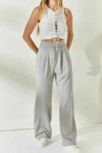 Kadın Bel Cırtlı Geniş Pantolon 