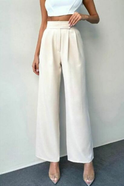 Kadın Bel Cırtlı Geniş Pantolon 