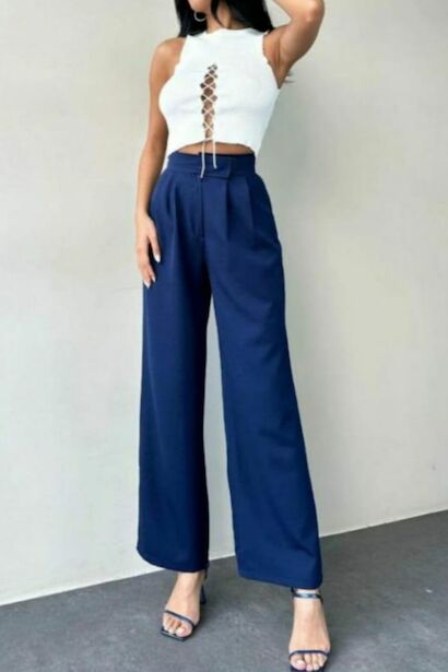 Kadın Bel Cırtlı Geniş Pantolon 