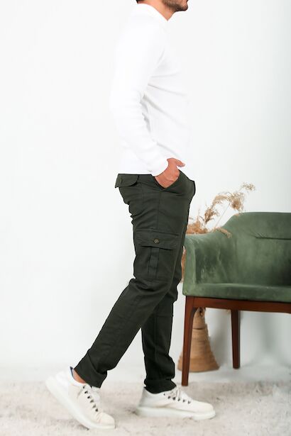 Erkek Kargo Cepli Düz Paça Pantolon 