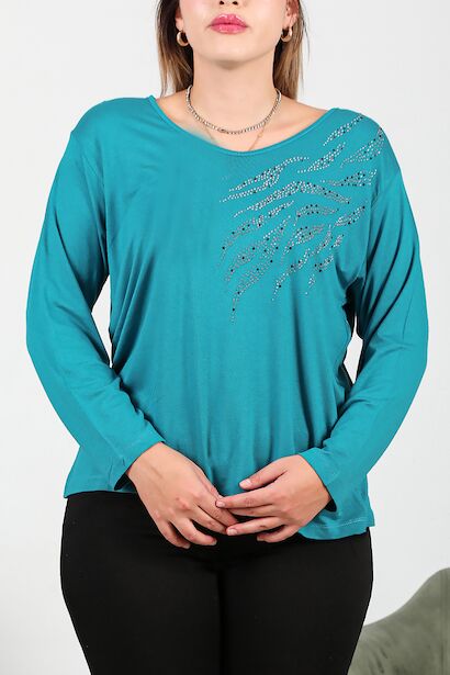 Büyük Beden Uzun Kol Bluz  Petrol 6