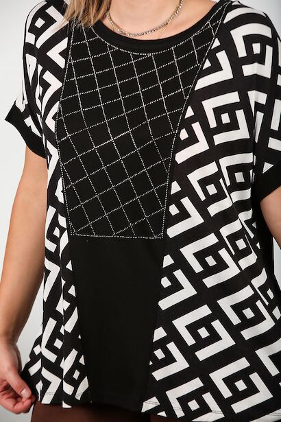 Büyük Beden Desenli Bluz Siyah 9