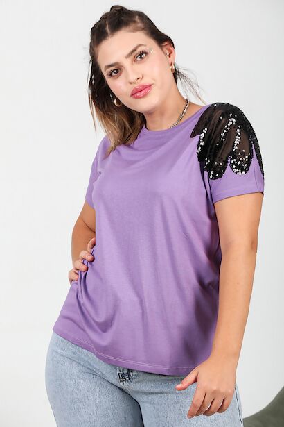 Büyük Beden Omuz Nakışlı Bluz 