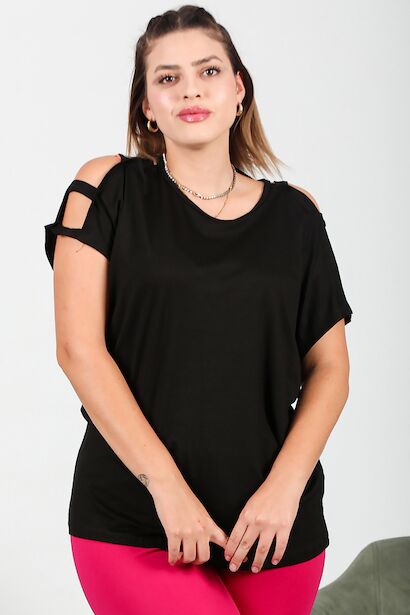 Büyük Beden Omuz Açık Bluz  Siyah 6