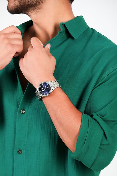 Erkek Uzun Kol Keten Gömlek  Yeşil 9