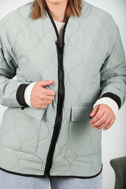 Büyük Beden Kapitone Mont  Gri 9