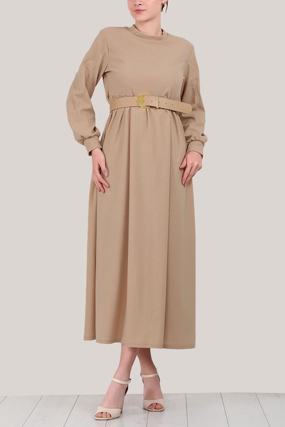 Kadın Bisiklet Yaka Uzun Elbise