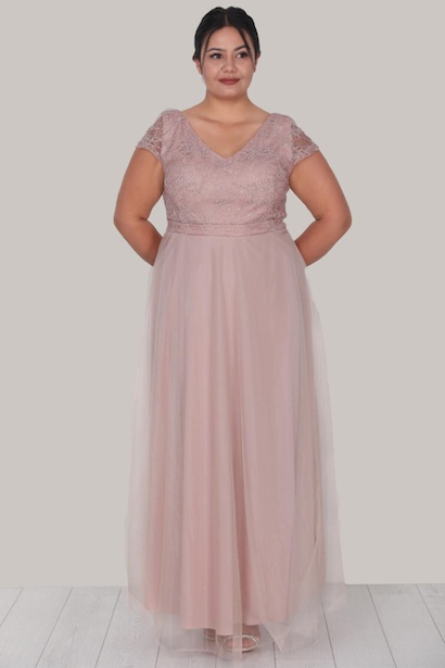 Büyük Beden Uzun Abiye Pudra 4