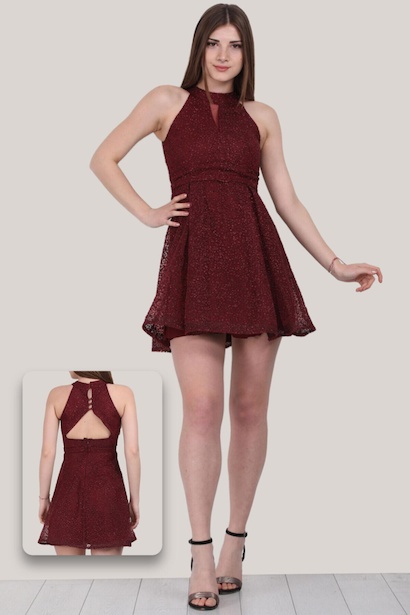 Kadın Kısa Simli Abiye Elbise