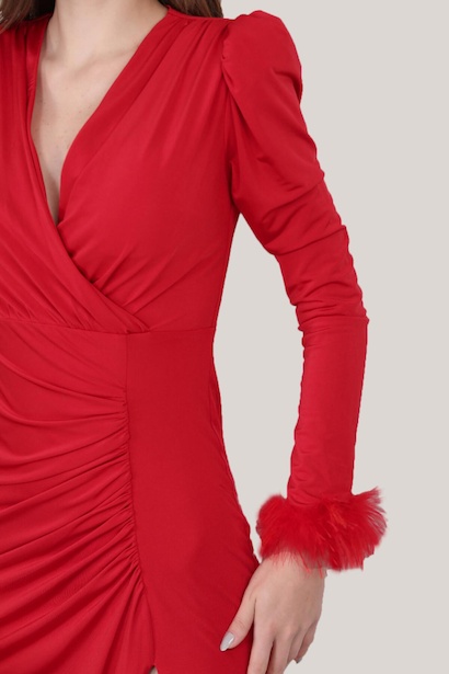 Kadın Yırtmaçlı Uzun Abiye Kırmızı 9