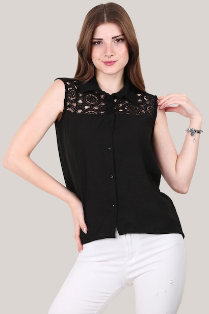 Kadın Dantel Kolsuz Gömlek