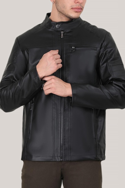 Erkek Hakim Yaka Deri Mont