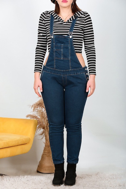 Büyük Beden Tulum Koyu Mavi Mavi 6