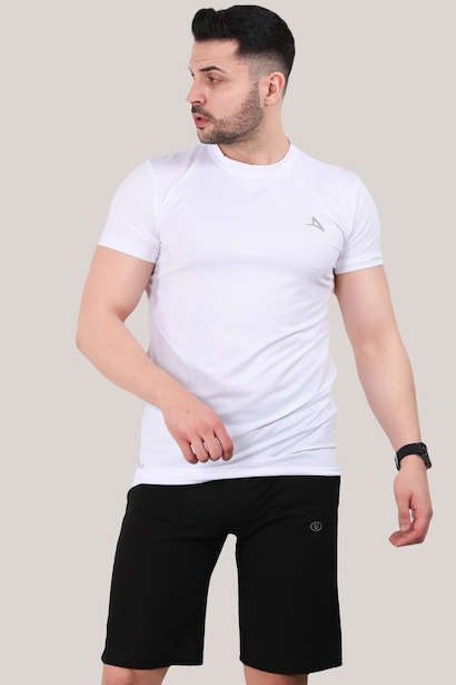 Erkek Bisiklet Yaka T-shirt Beyaz