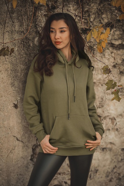 Kadın Kapşonlu 3 İplik Şardonlu Sweat