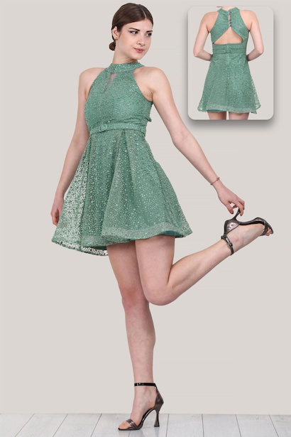 Kadın Kısa Simli Abiye Elbise