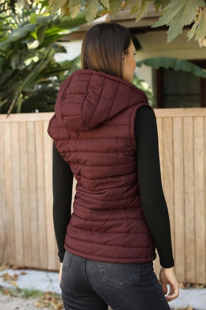 Kadın Kapşonlu Yelek Bordo 6
