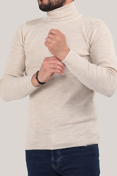 Erkek Balıkçı Yaka Fitilli Triko Kazak