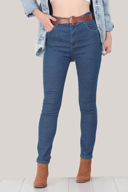 Kadın Yüksek Bel Boru Paça Kot Pantolon