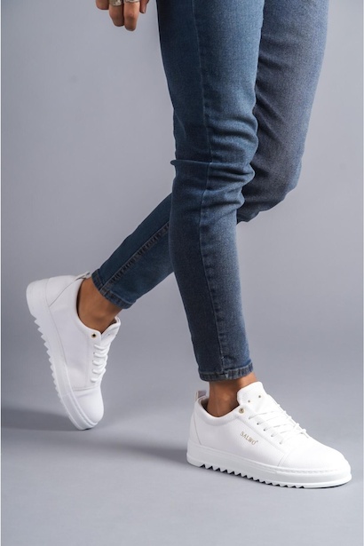 Slw 152- Erkek Ayakkabı Cilt Beyaz Beyaz 4