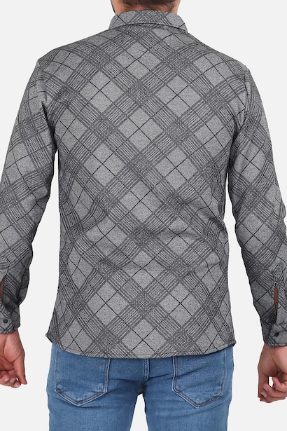 Erkek Desenli Uzun Kollu Gömlek Koyu Gri 4