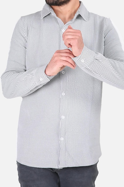 Erkek Çizgili Uzun Kol Düğmeli Gömlek