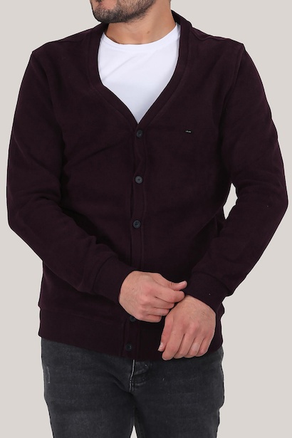 Erkek V Yaka Düğmeli Kadife Hırka