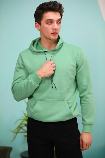 Erkek Kapşonlu Üç İplik Sweat