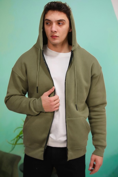 Erkek Kapşonlu Fermuarlı Sweat