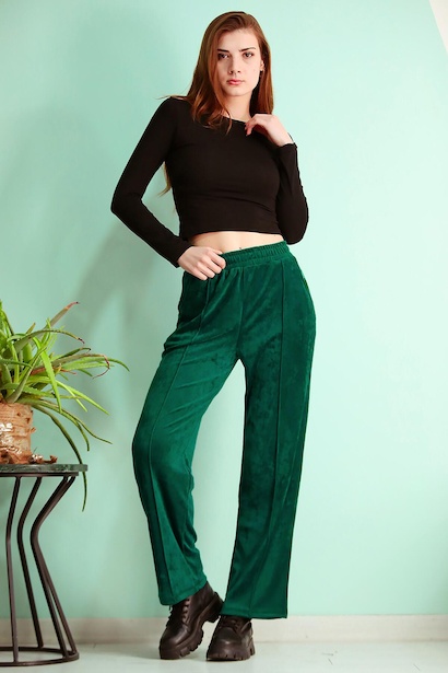 Kadın Bol Paça Kadife Eşofman Altı