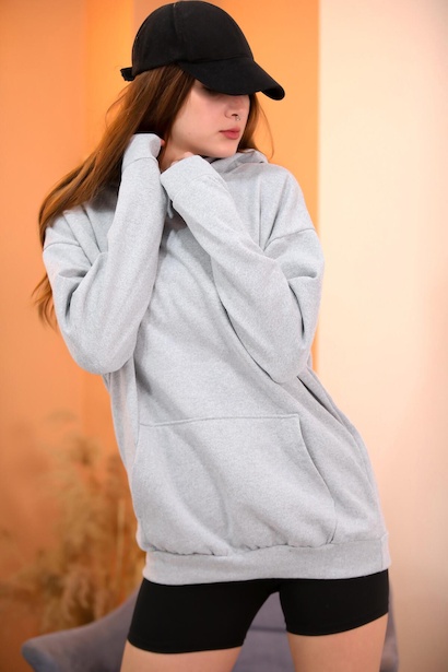 Kadın İçi Şardonlu İki İplik Kapşonlu Sweat