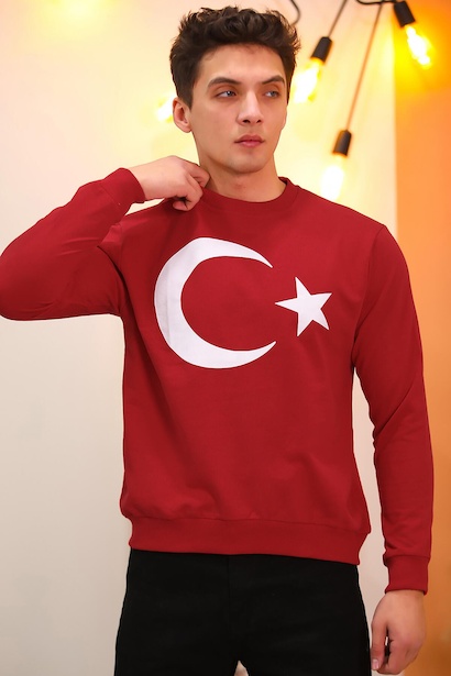 Erkek Bisiklet Yaka Ay Yıldızlı Sweat