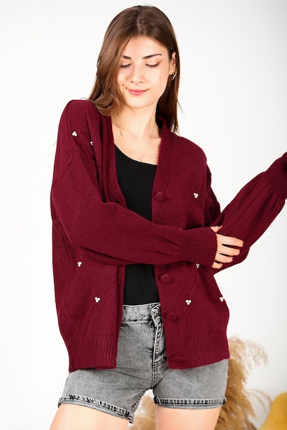 Kadın Düğmeli İncili Hırka