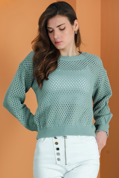 Kadın Delikli Triko Bluz Çağla Yeşili 6