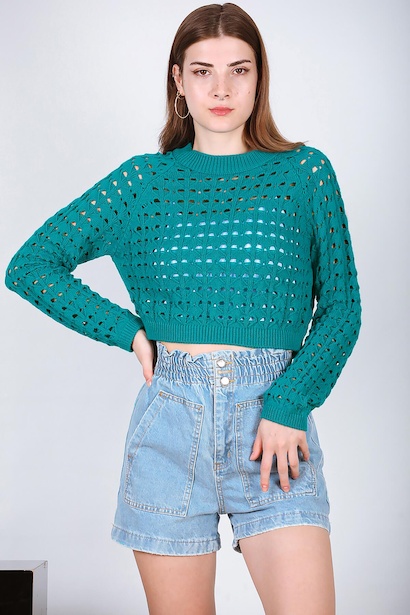 Kadın Kısa Triko Bluz