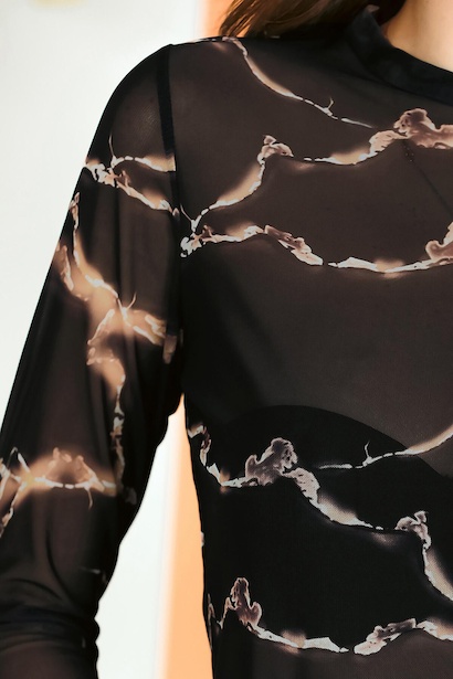 Kadın Transparan Desenli Bluz Siyah 6