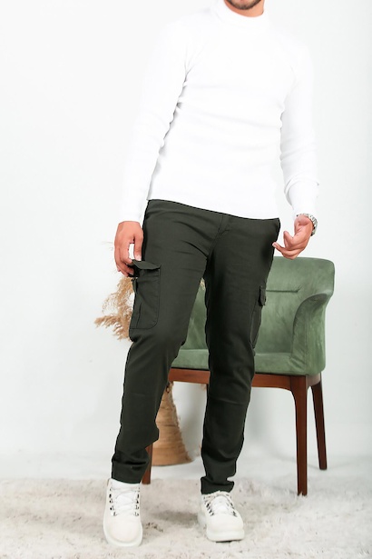 Erkek Kargo Cepli Düz Paça Pantolon Haki 6
