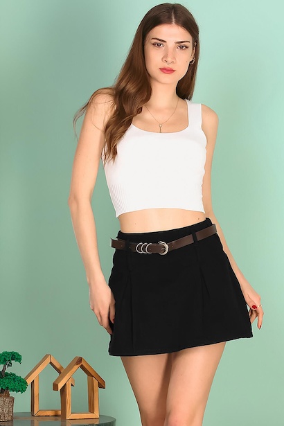 Kadın Kemerli Mini Etek 