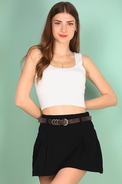 Kadın Kemerli Mini Etek  Siyah 6