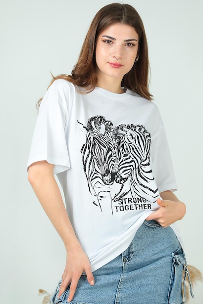 Kadın Zebra Baskılı T-shırt
