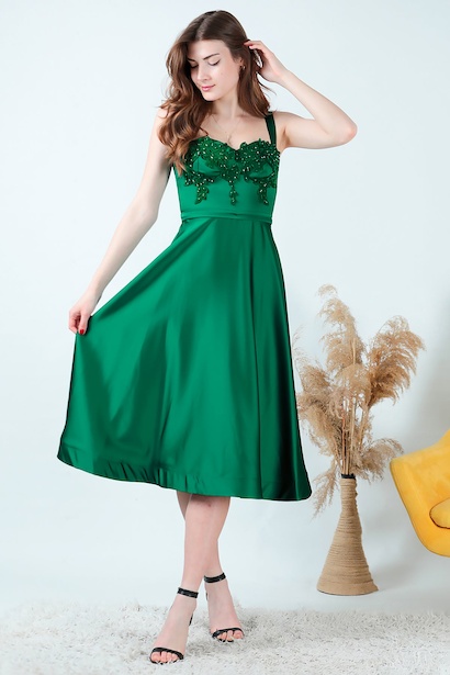 Kadın Midi Boy Saten Abiye