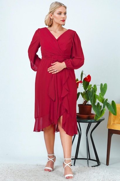 Büyük Beden Şifon Abiye Elbise