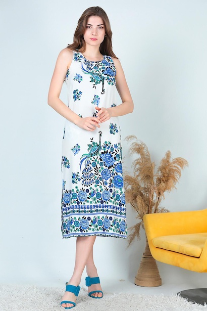 Kadın Kalın Askılı Elbise Saks 6