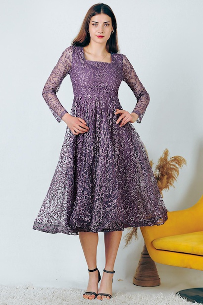 Kadın Simli Midi Boy Abiye Elbise