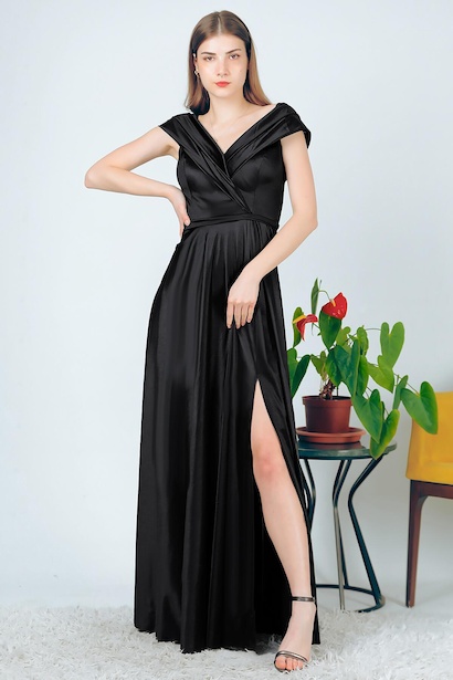 Kadın Saten Uzun Abiye