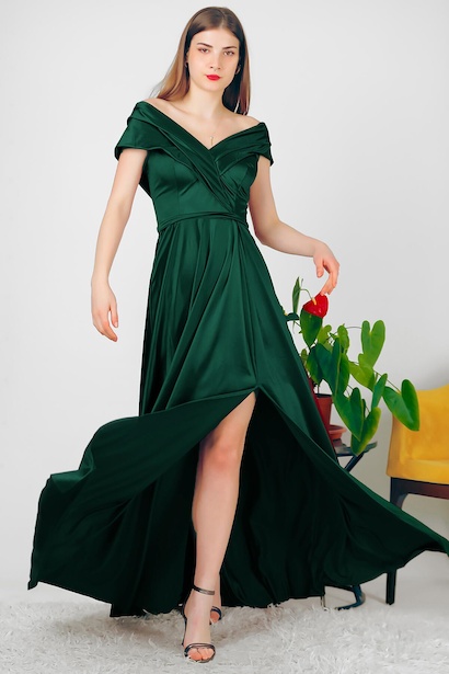 Kadın Saten Uzun Abiye