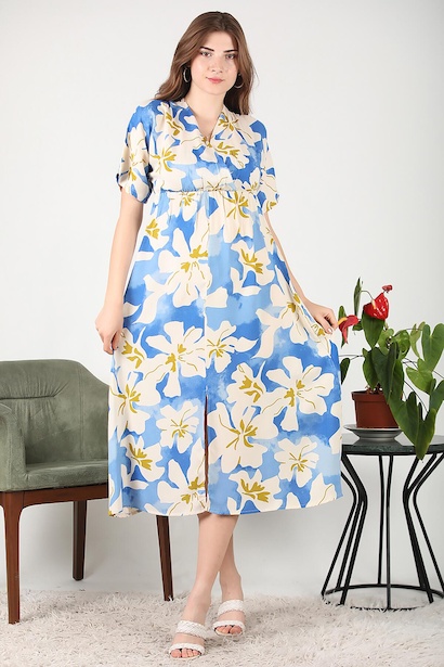 Kadın Viskon Kruvaze Yaka Elbise